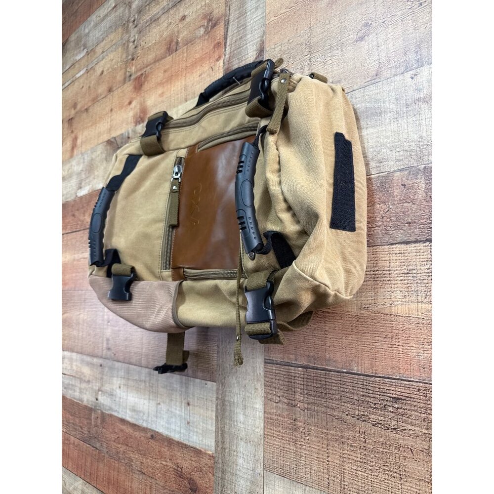 Canvas Backpack Travel Bag Hiking Bag Camping Bag Rucksack Khaki - Picture 5 of 7